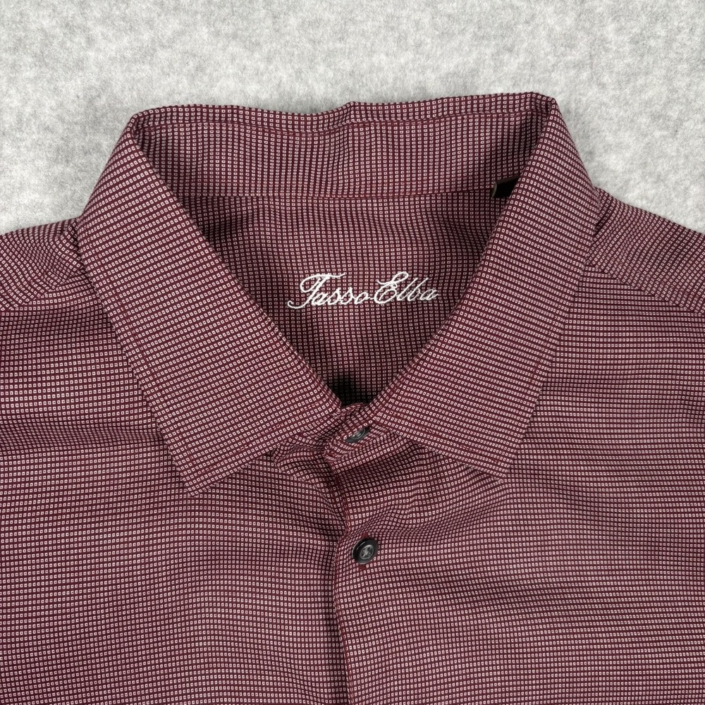Tasso Elba Shirt Mens L Maroon & White Geometric Long Sleeve Button Up Cotton - Picture 5 of 12